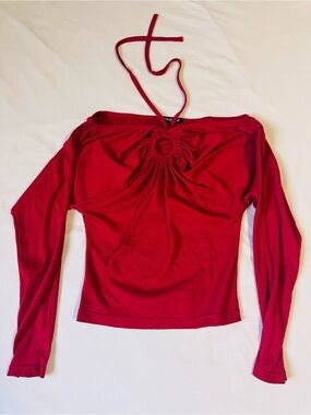 Red Long-Sleeve Ring-Front Women's Top